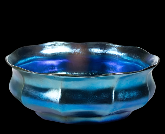 TIFFANY STUDIOS BLUE IRIDESCENT ART GLASS BOWL