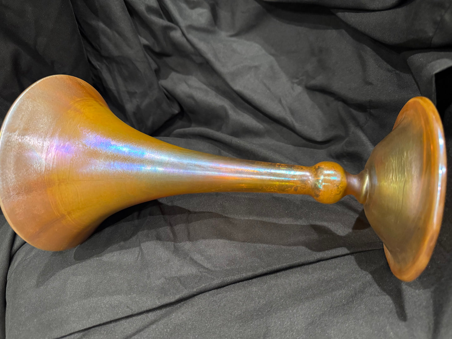 Tiffany Studios Favrile Monumental Trumpet Vase - 11" Golden Amber Iridescent Art Glass