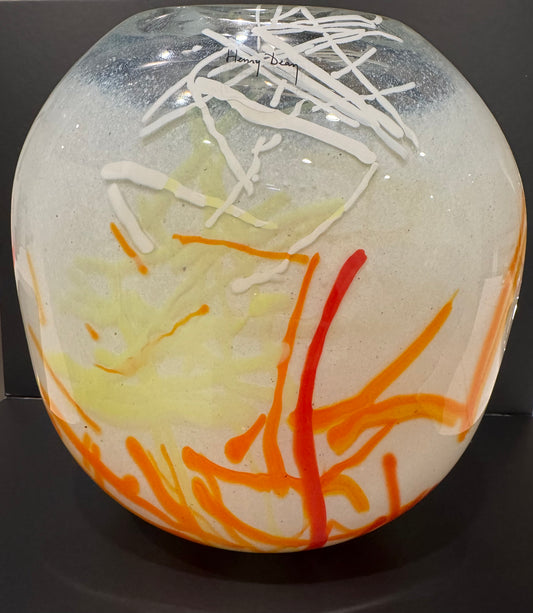 Henry Dean Abstract Art Glass Pillow Vase, Signed Charles B, No. 191