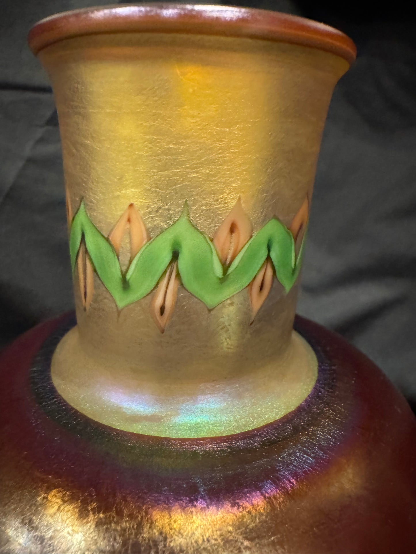 Massive Tiffany Studios Favrile Glass Vase with Tel el-Amarna Decoration, Circa 1900