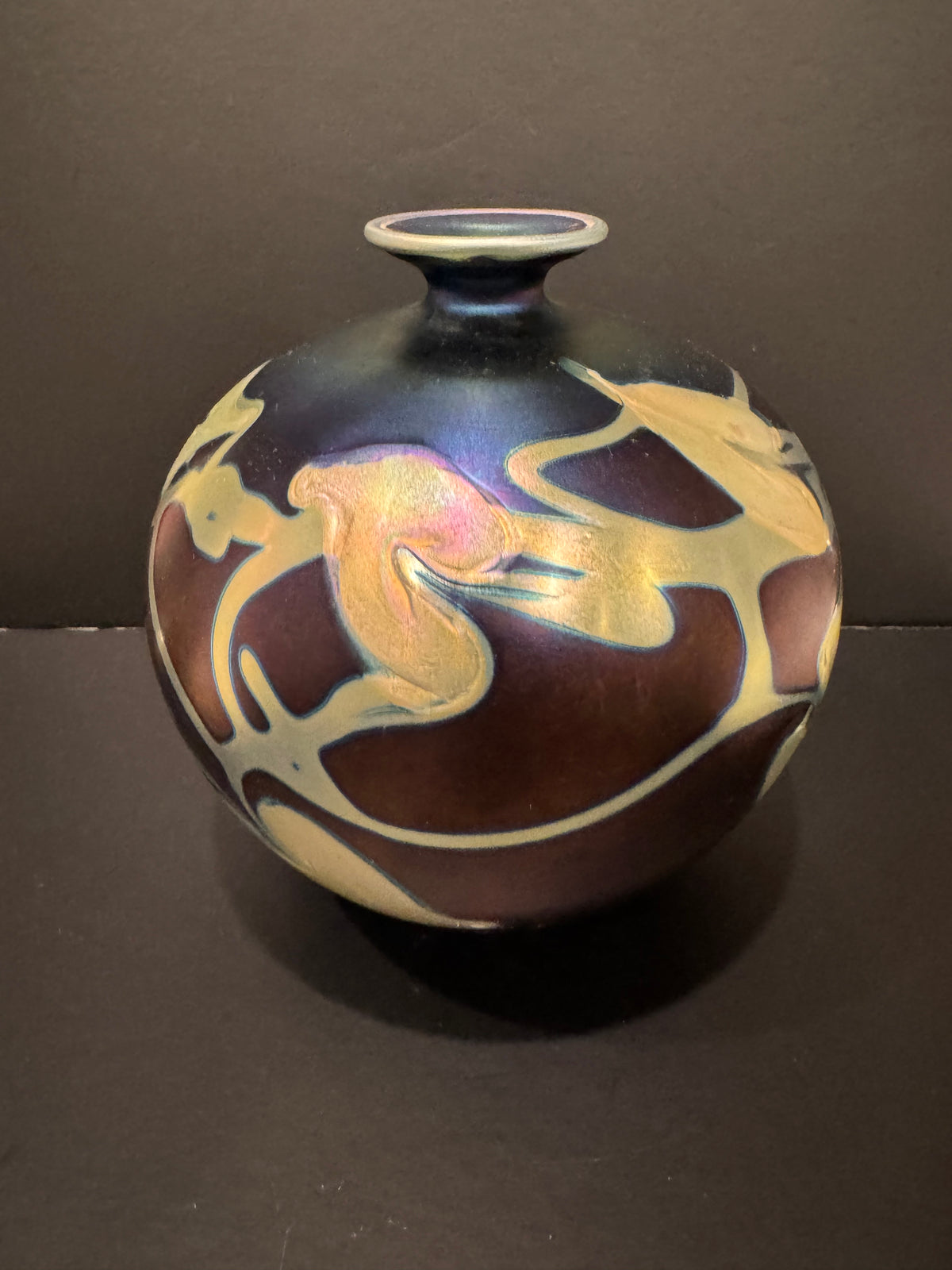 Charles Lotton Iridescent Art Glass Vase — Signed and Dated 1981