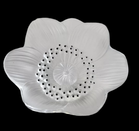 Lalique France Crystal Anemone Flower Figurine Paperweight