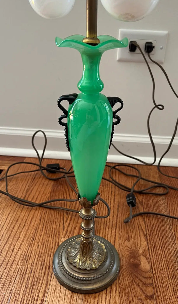 Antique Steuben Green Apple Glass Lamps by Carder Steuben - a Pair