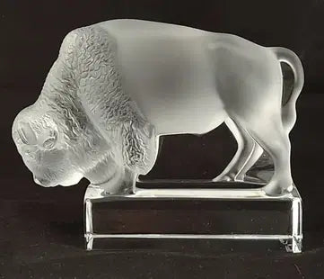 Vintage Lalique Frosted Crystal Buffalo Bison Vintage Paperweight Figurine