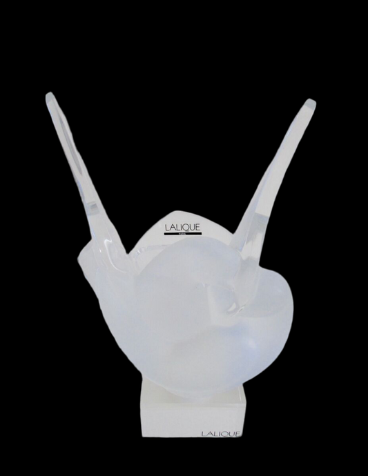 LALIQUE France "Sylvie" Crystal Loving Doves Vase