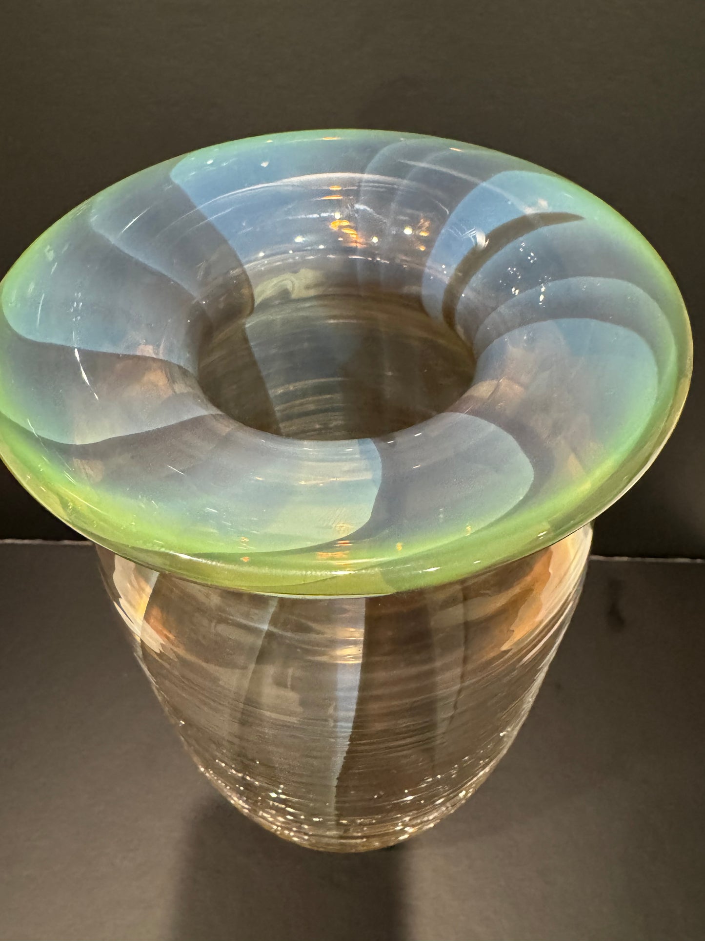 James Wilbat Art Glass Vase with Threading  - Iridescent Pearlescent Finish - 9.5" Tall