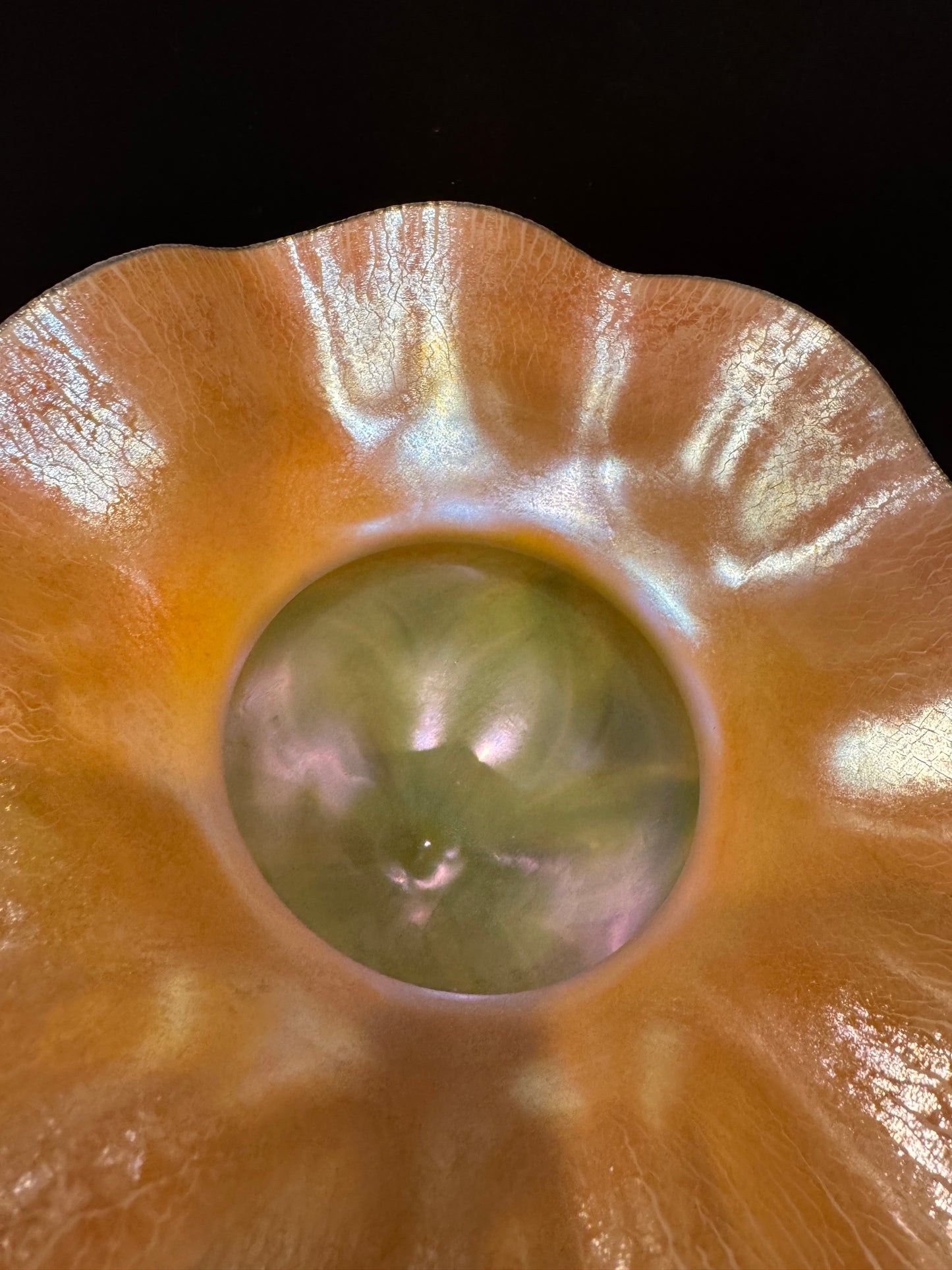 L.C. Tiffany Favrile Gold Iridescent Flower Form Compote / Vase — Signed with Original Paper Label, c. Early 20th Century