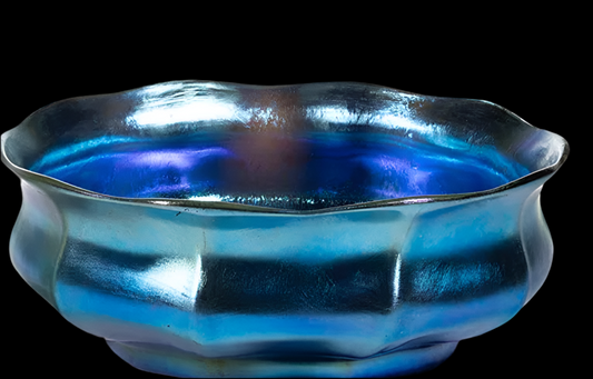 TIFFANY STUDIOS BLUE ART GLASS BOWL