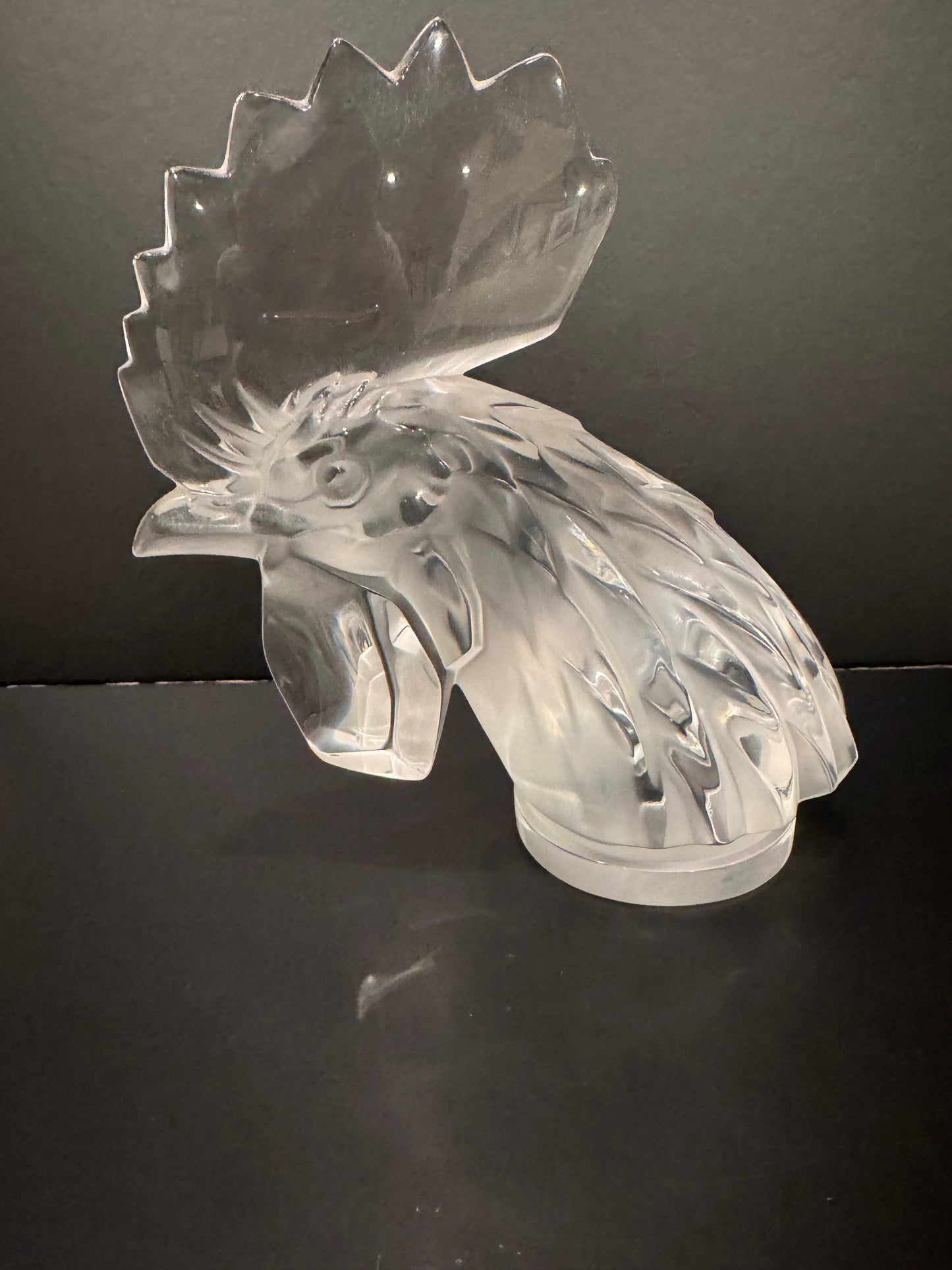 Lalique France Crystal "Tête de Coq" Rooster Head Sculpture / Paperweight — Signed, 7"