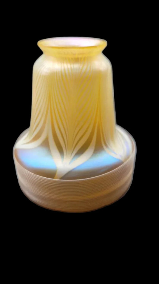 Lustre Art Glass Gold Iridescent Pulled Feather Lamp Shade with Threaded Base, Signed