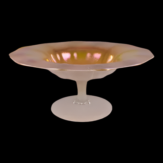 Steuben Calcite Vintage Art Iridescent Yellow Glass Compote