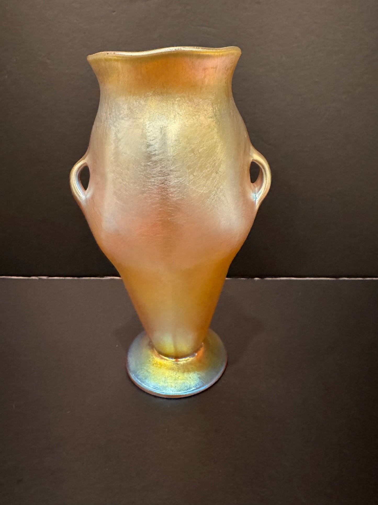 Tiffany Studios Gold Favrile Art Glass Two-Handled Cabinet Vase, Signed L.C. Tiffany — Favrile
