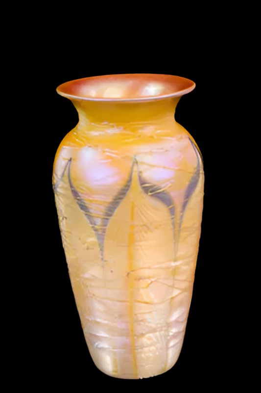 Signed Durand Pulled Feather Threaded Iridescent Vase