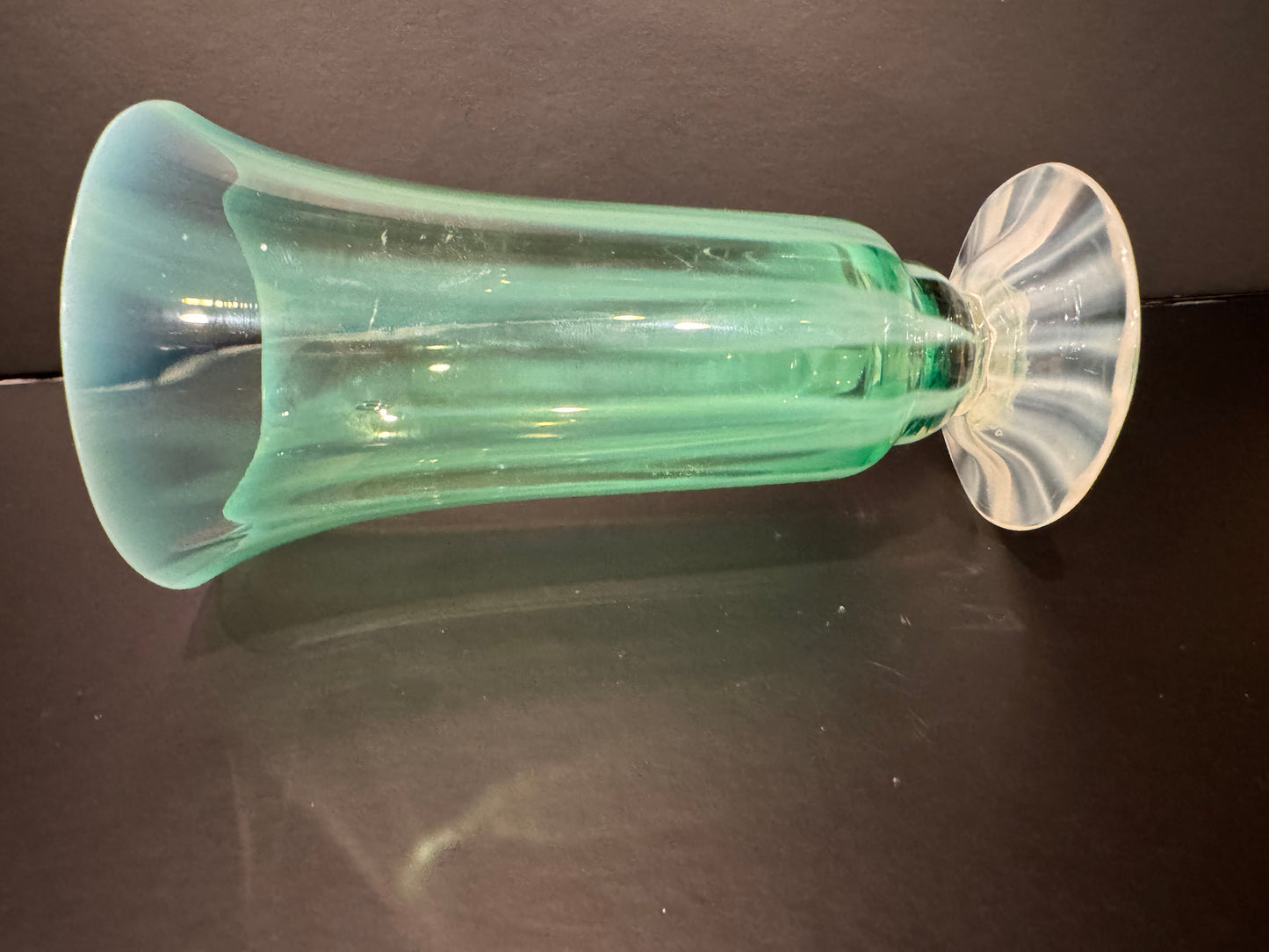 Tiffany Studios Rare Green Pastel Juice Glass with Opalescent Foot, 5"