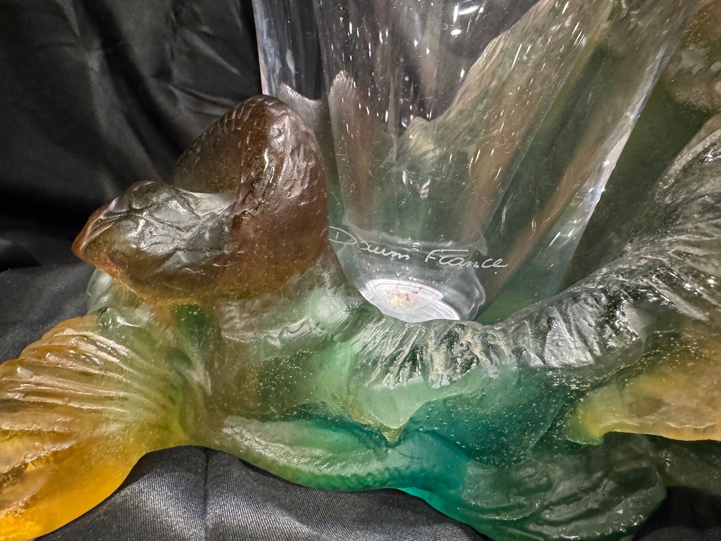 DAUM France Trumpet Vase with Pâte de Verre Snake & Foliate Base