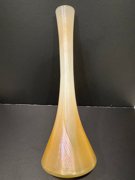 Rare Louis Comfort Tiffany Golden Amber Pulled Feather Trumpet Vase Tiffany Studios