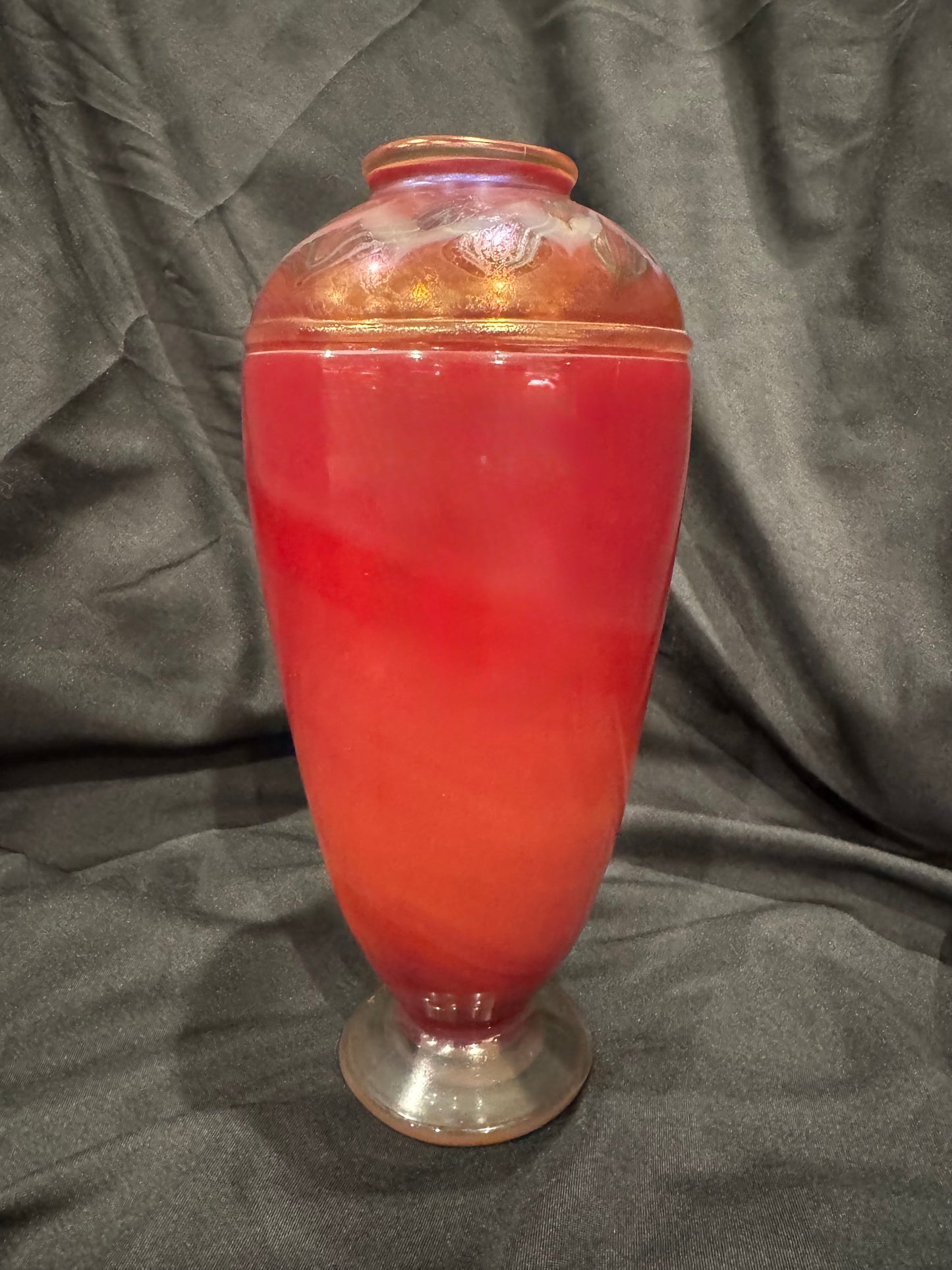 Rare Tiffany Studios Byzantine Vase in Lustrous Red with Gold Iridescence