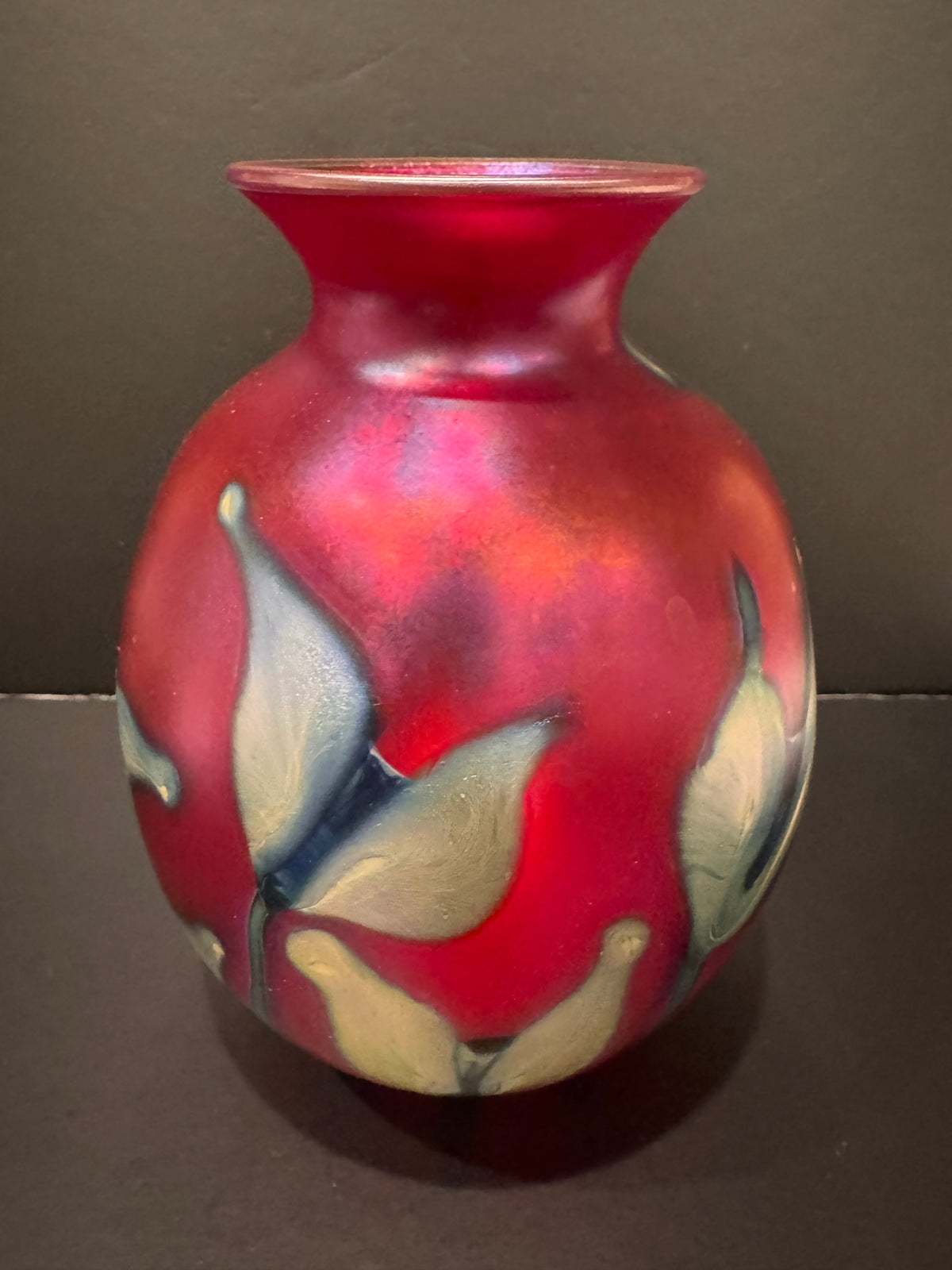 Charles Lotton Ruby Iridescent Art Glass Vase — Signed and Dated 1981
