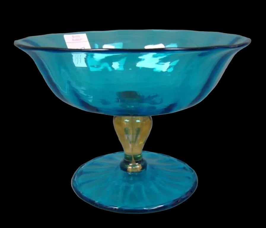Steuben # 1983 Celeste Blue & Topaz Compote