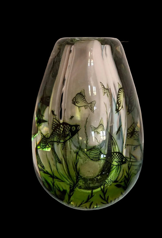 Orrefors Graal "Fish" Vase by Edward Hald