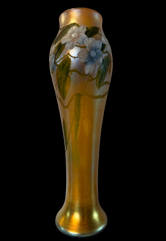 Monumental Tiffany Studios Wheel-Carved Favrile Glass Vase, Signed Louis C. Tiffany, No. 20N, Circa 1914–15, 15.5 Inches