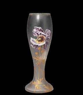 Mont Joye Poppy Vase, circa 1900 Acid-etched and