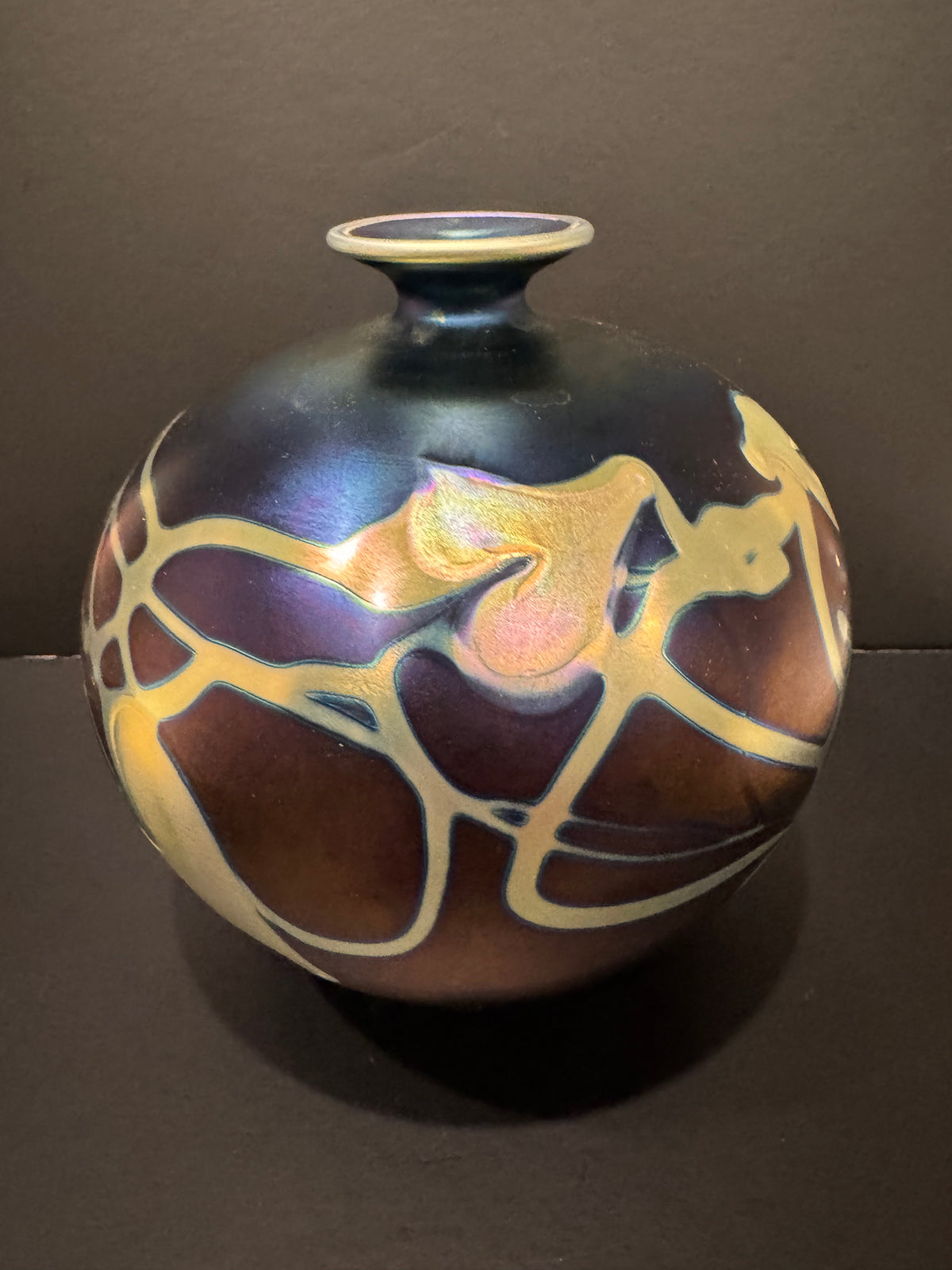 Charles Lotton Iridescent Art Glass Vase — Signed and Dated 1981