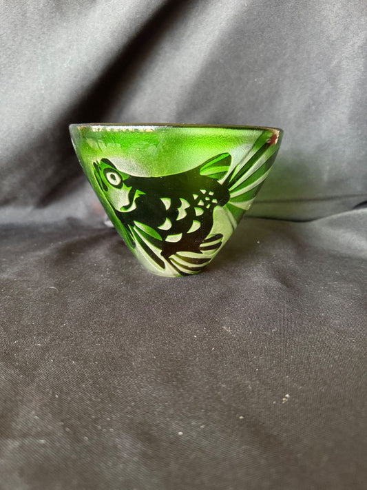 Signed Paul Hoff for Kosta Boda Green Cameo Glass Fish Bowl