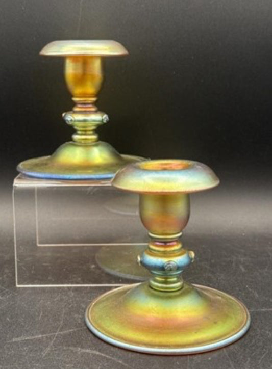 Art Nouveau Steuben Aurene Candlesticks