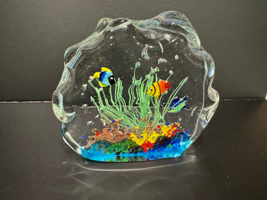 MURANO Italy Hand Blown Art Glass Sculpture 3 Fish Aquarium
