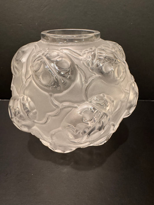 Lalique France Coccinelles Ladybug Crystal Vase 4" Frosted & Clear Signed