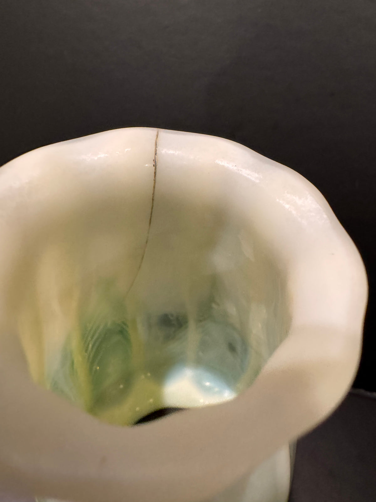 Tiffany Studios LCT Signed Favrile Glass Pulled Feather Shade — Green & Opal, 5.5"