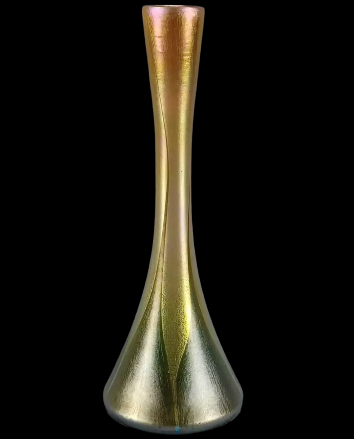 Tiffany Studios Favrile Gold & Green Solifore Art Glass Bud Vase C. 1890-1920