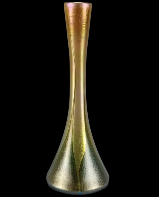 Tiffany Studios Favrile Gold & Green Solifore Art Glass Bud Vase C. 1890-1920