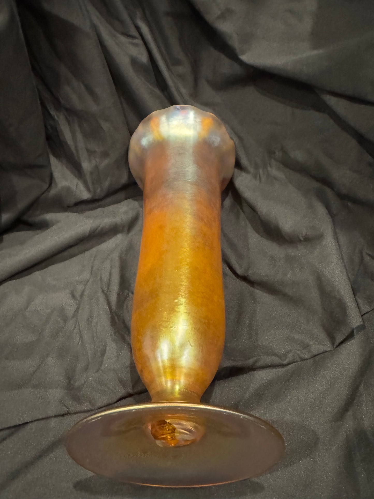 Tiffany Studios Favrile Monumental Pedestal Vase - 13" Golden Amber Ruffled Rim Art Glass