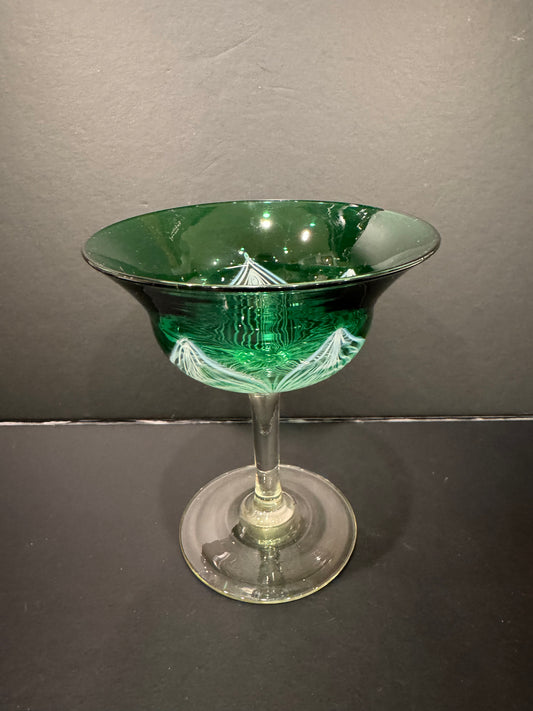 Rare Victor Durand Emerald Green Pulled Feather Parfait Compote with Pulled Feather Decoration, c. 1925