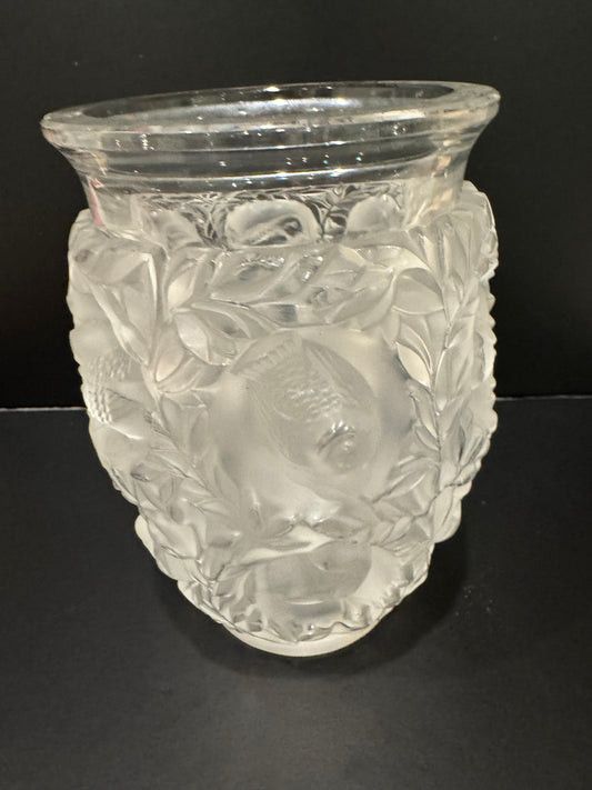 Lalique "Bagatelle" Bird Themed Frosted Crystal Vase, Substantial Weight, Signed