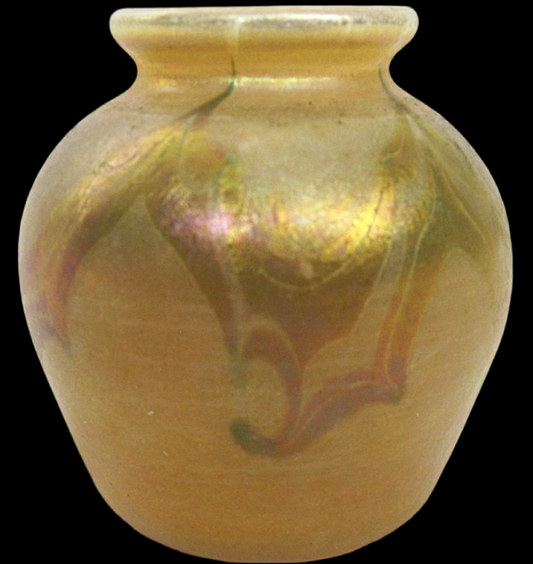 Scarce Tiffany Studios decorated miniature cabinet vase #3146A, signed “LCT”, 2”