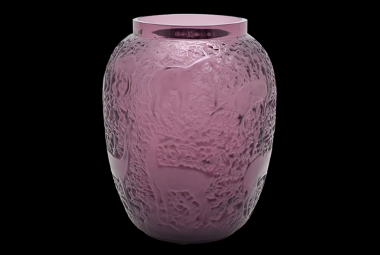 Lalique Frosted Amethyst Glass Vase: Biches New W/ Box