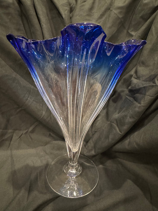 Massive Signed Steuben Grotesque Vase in Clear and Blue