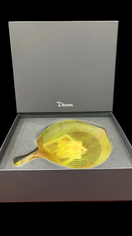 Rare Daum Pate De Verre Crystal Glass Leaf Plate