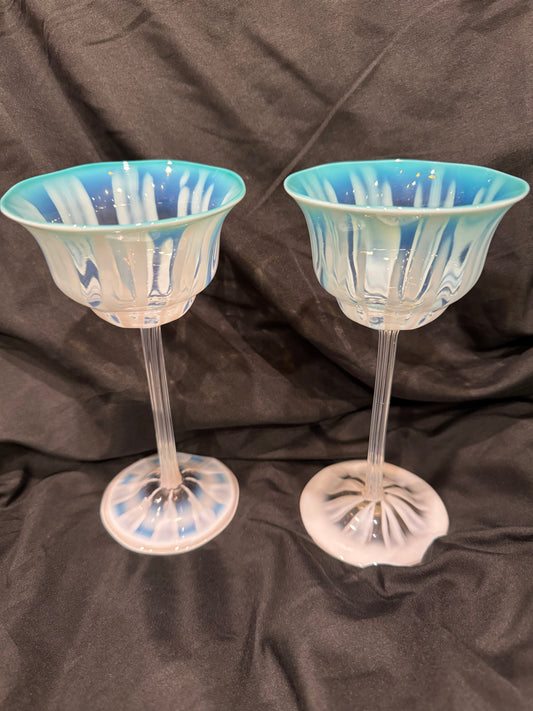 Pair of Pastel Opalescent Goblets by Louis Comfort Tiffany / Tiffany Studios