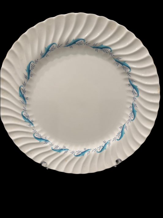 Minton Downing Bone China Large Serving Platter Aqua Scroll 1955-1975 England EC