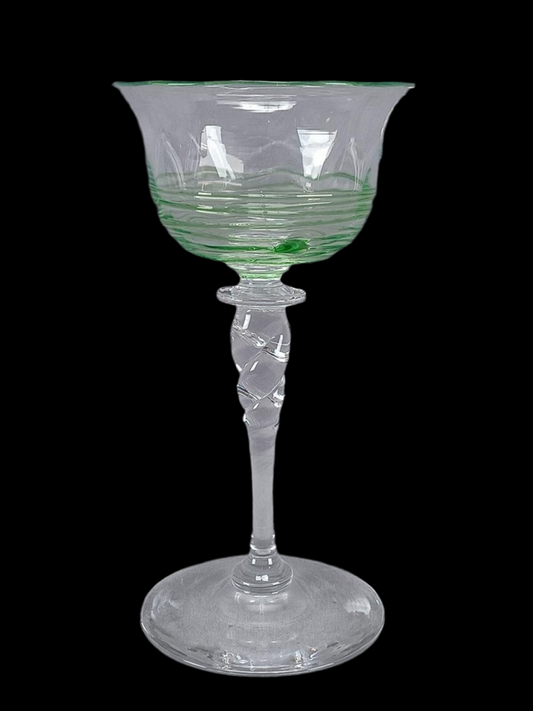 Steuben #6404 Green Reeded 6 1/8 Inch Wine