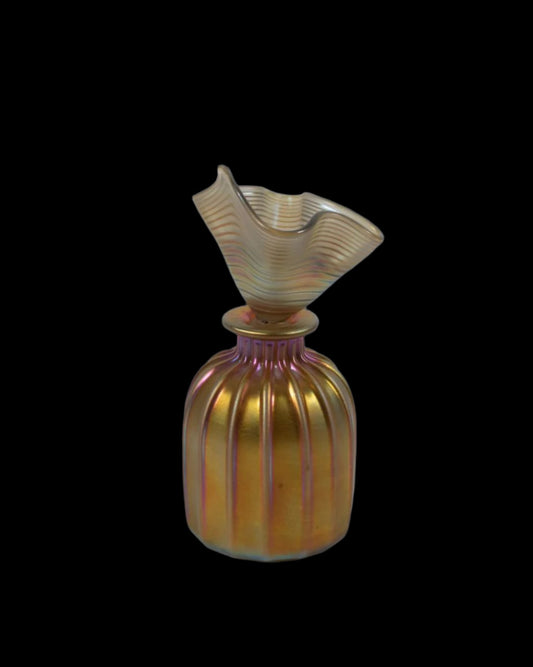 Vintage Correia ribbed gold Aurene art glass perfume bottle