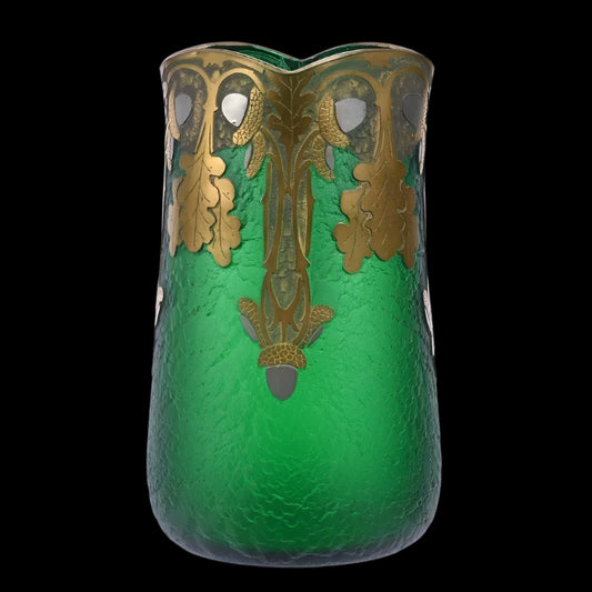 Vase Signed Mt. Joye French Art Glass, Emerald Green Acid Cut