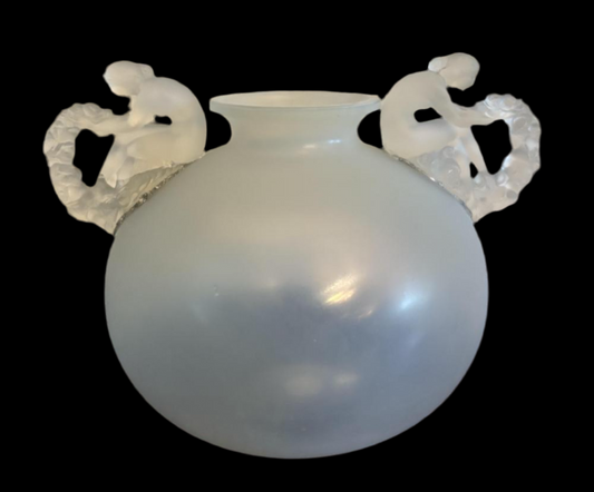 BOUCHARDON, AN R. LALIQUE FROSTED GLASS VASE WITH TWO APPLIED HANDLES