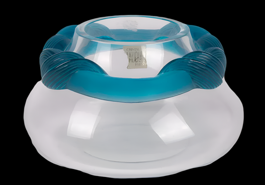 Lalique Crystal Cyrus Centerpiece Vase w/ Blue Waves