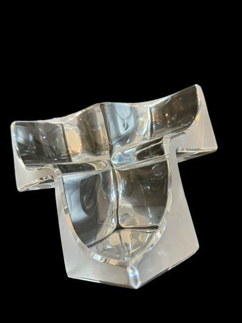 Daum 3 Section Cubist Clear and Frosted Vide Poche Sculpture