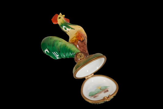 Limoges Rooster Hand Painted Rooster Trinket Box